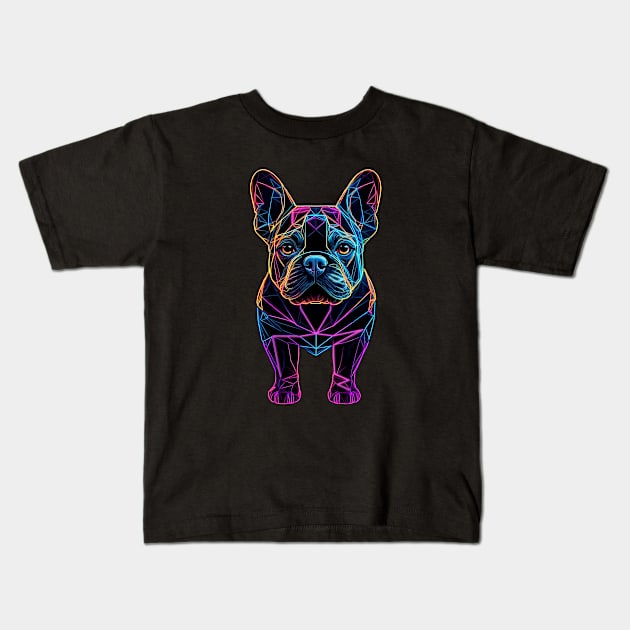 Geometric Neon Lines French Bulldog Kids T-Shirt by CandyApparel